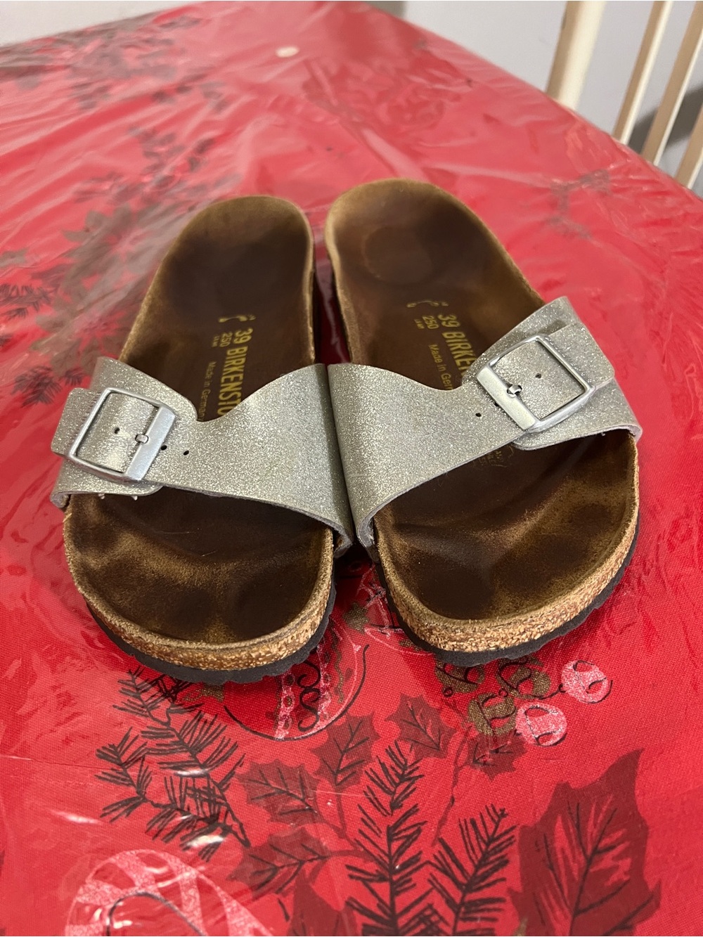 Birkenstock Madrid Metallic Silver Smooth Glitter Sandals Womens US 8-8.5 EU 39